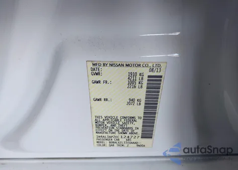 2014 Nissan Altima 2.5 Sl из США, поврежденный, VIN 1N4AL3AP2EC124727